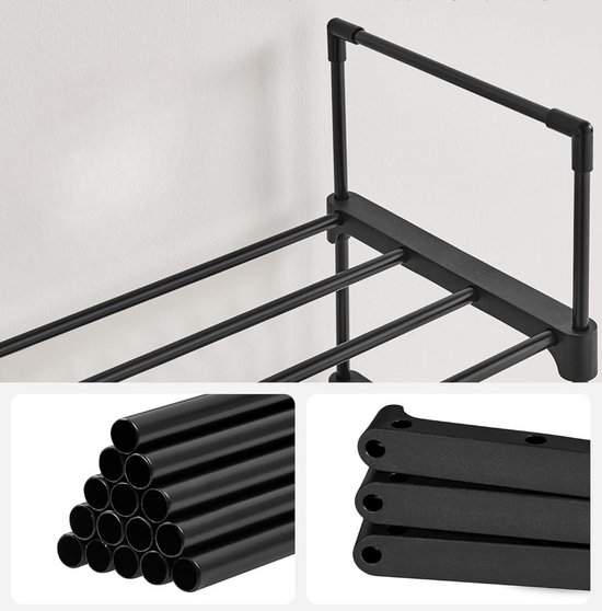 ACAZA Schoenenrek - Schoenenkast - 10 Lagen - 45 x 30 x 174 cm - Voor 20 paar schoenen - Metaal - Zwart