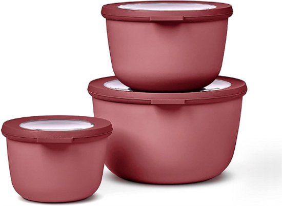 Multikom Set 3 Delig – 500-1000-2000 Ml – Vaatwasser- En Magnetronbestendig – Opslagkommen Met Deksel – Vivid Mauve – Nestbaar En Luchtdicht