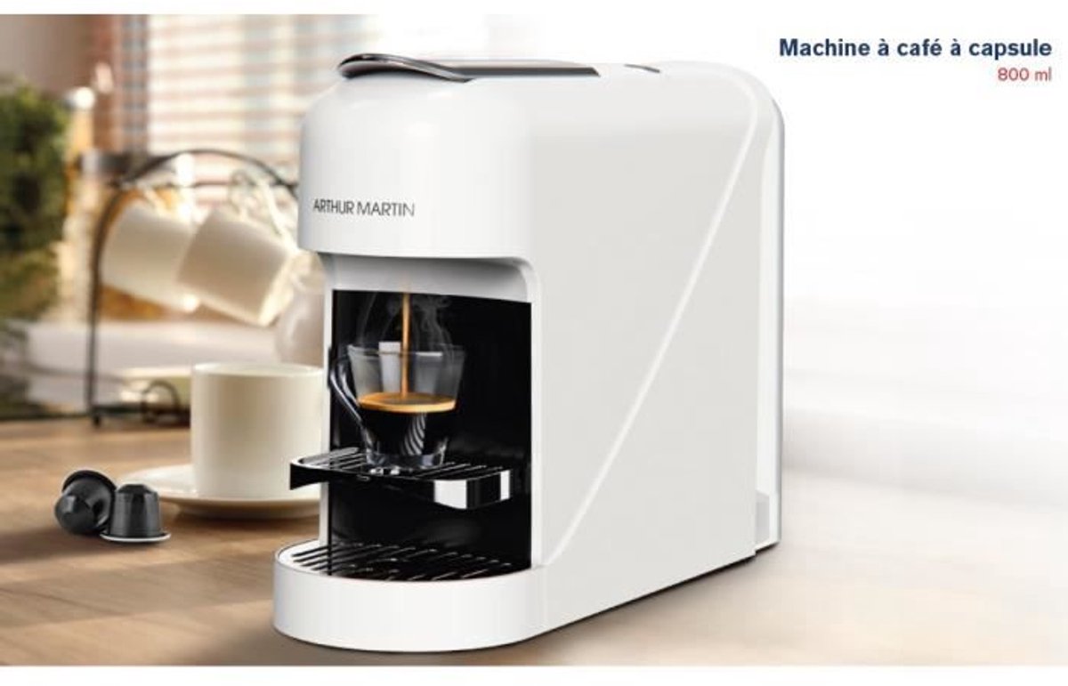 Machine à Café Capsules Arthur Martin AMN230B – Expresso & Lungo Rapide, 1400W, Réservoir 800ml, Compatible Nespresso