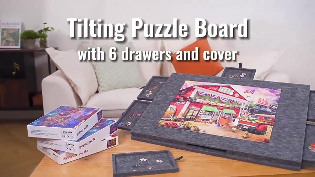 Planche De Puzzle Pliable 2 En 1 – Support Inclinable Et Housse – 6 Tiroirs – Jusqu'à 1000 Pièces – Feutre Léger 2,4 Kg
