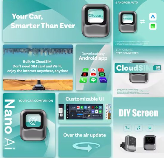 Ottocast Nano CarPlay AI Box - Elke App op je Autoscherm | bol