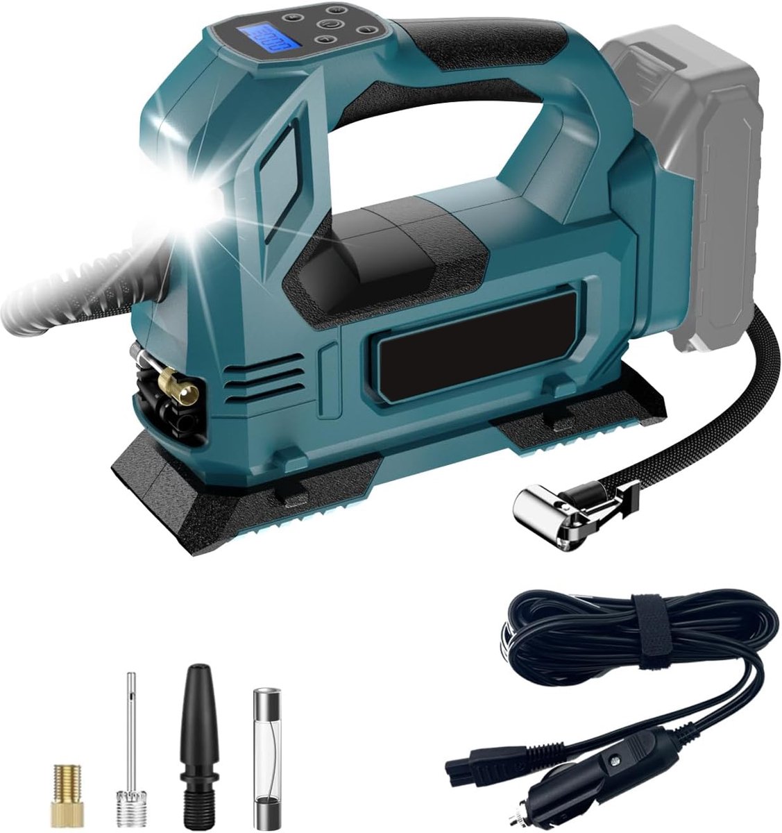 18V Acculuchtpomp Pro | 890kPa/130PSI & 22L/min | LED Verlichting + 60cm Slang | Stil 70dB met CE-B Certificaat Inclusief Accu