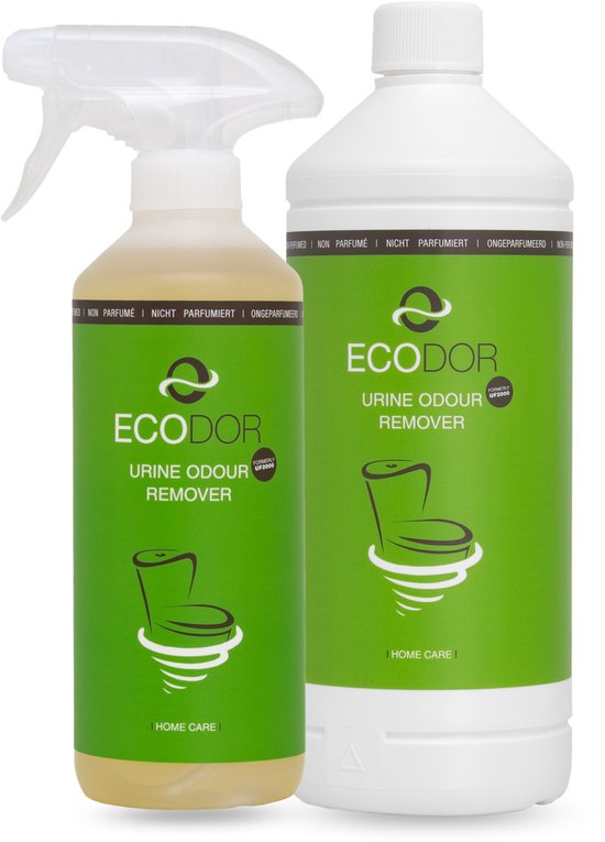 Ecodor UF2000 - Urinegeur Verwijderaar - Voordeel Pakket - 500 ml sprayflacon + 1 liter navulfles - Ecologische ontgeurder - Ongeparfumeerd