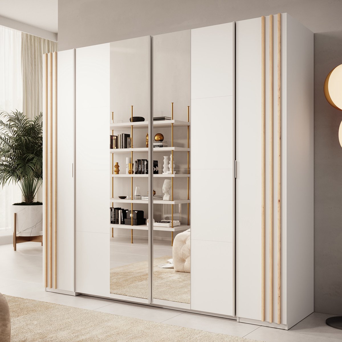 MEUBELLA Kledingkast Franklin - Wit - 220 cm - Met spiegel
