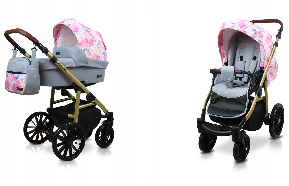 BabyLux® Kinderwagen 2in1 – ASPERO - PEONY AND ROSE - Opklapbare Wandelwagen incl. Reiswieg, Multifunctionele Buggy Sportstoel - Combi-kinderwagen met Luiertas, Regenhoes, Klamboe, Bekerhouder, etc.