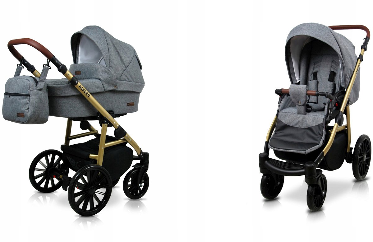 BabyLux® Kinderwagen 2in1 – ASPERO - GREY FLEX - Opklapbare Wandelwagen incl. Reiswieg, Multifunctionele Buggy Sportstoel - Combi-kinderwagen met Luiertas, Regenhoes, Klamboe, Bekerhouder, etc.