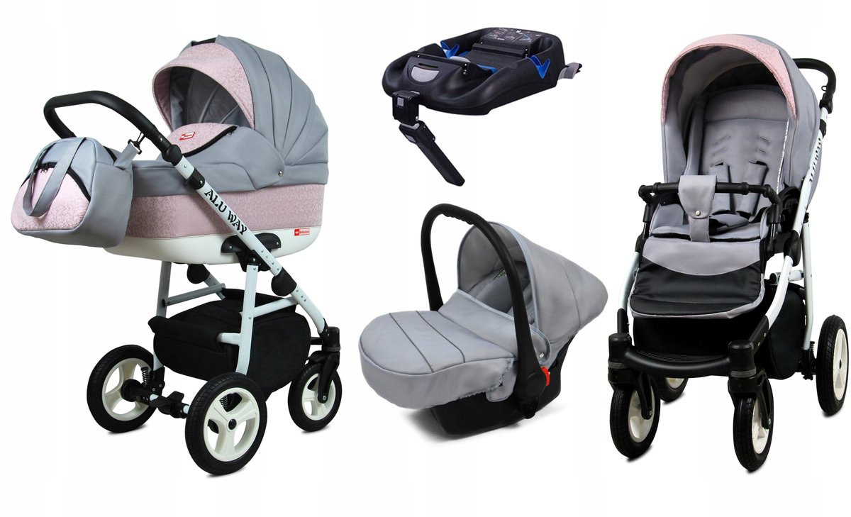 BabyLux® Kinderwagen 4in1 – ALUWAY - SWEET PINK - Opklapbare Wandelwagen incl. Reiswieg, Multifunctionele Buggy Sportstoel, Autostoel, ISOFIX basisstation - Combi-kinderwagen met Luiertas, Regenhoes, Klamboe