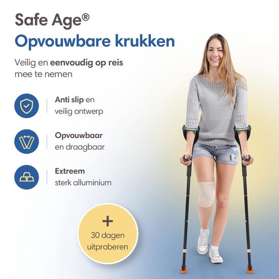 Opvouwbare en verstelbare loopkruk - Lichtgewicht elleboogkruk voor revalidatie - Antivalsysteem en ergonomische handgrepen van Merkloos — afbeelding 2