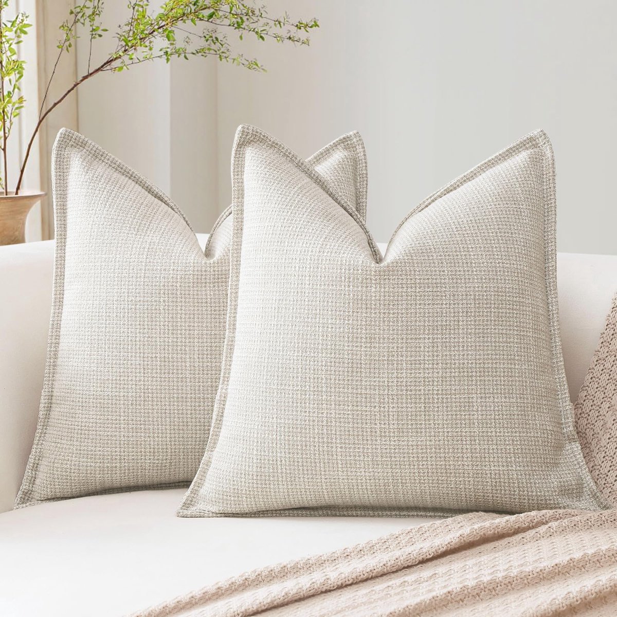 Ibenzoa Set van 2 Luxe Linnen Kussenslopen voor Stijlvolle Interieurdecoratie, 45 x 45 cm, Beige
