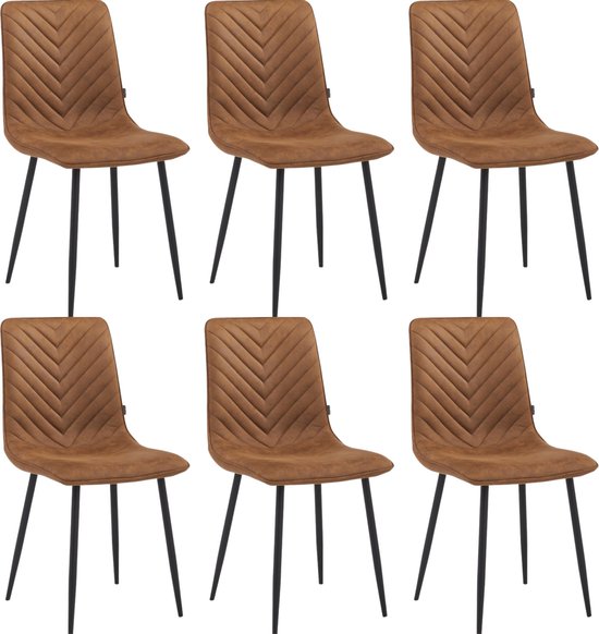 Colenis® - Chaise de salle à manger Senny - Set de 6 - Cognac - Microfibre - Industriel
