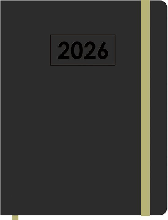MGPcards - A5+ Agenda 2026 - Sluiting Elastiek - Weekoverzicht 1w/2p - Zwart + Groen elastiek - Ruime vakken - 19.5 x 24.5 cm