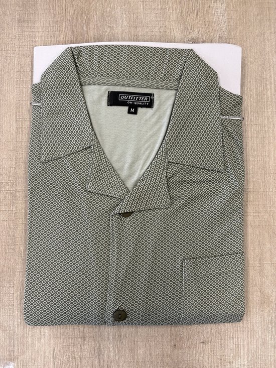 Outfitter - heren shortama 412837 met doorknoop - zomer pyjama - 100% katoen - groen - maat M