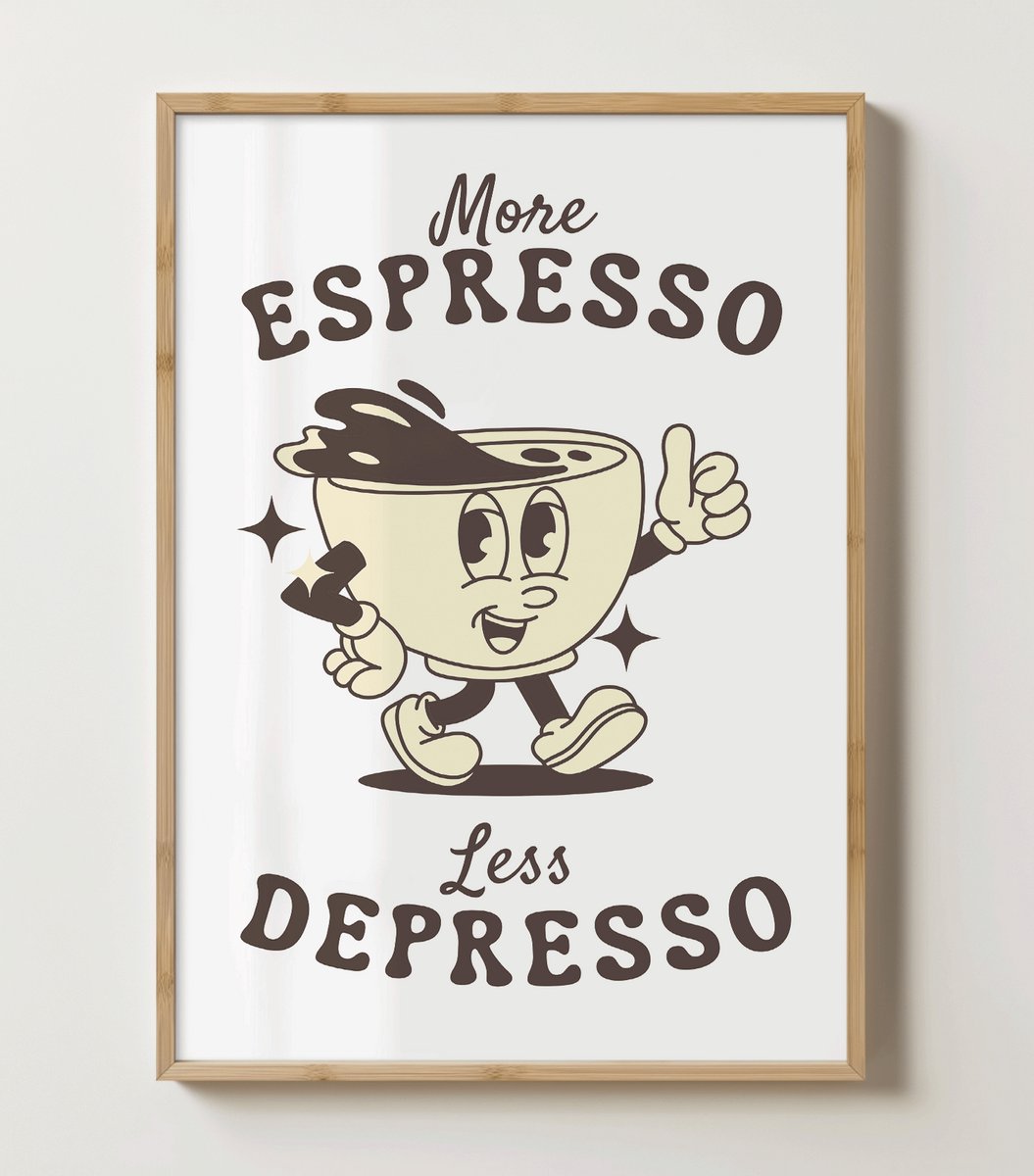 No Filter Koffie Poster - More Espresso Less Depresso - 30x40 cm - Retro koffiekunst - Vintage Print divers