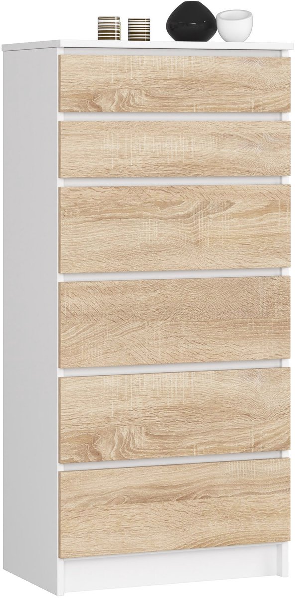 Ladekast K60 met 6 Lades / AKORD Furniture Factory / Wit - Sonoma Eik / 60 x 130 x 40 cm