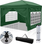 Bol.com Partytent Opvouwbaar Waterdicht Easy up Paviljoen Zijpanelen voor tuin en camping met Draagtas 3x3m met zijden Groen aanbieding