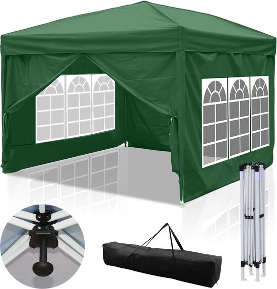 Paviljoen, 3 x 3 m, waterdicht, pop-upvouwtent (2x2m Groen met 4 Zijpanelen, 2x2m met 4 Zijpanelen Paviljoen, 3 x 3 m, waterdicht, pop-upvouwtent (2x2m Groen met 4 Zijpanelen, 2x2m met 4 Zijpanelen
