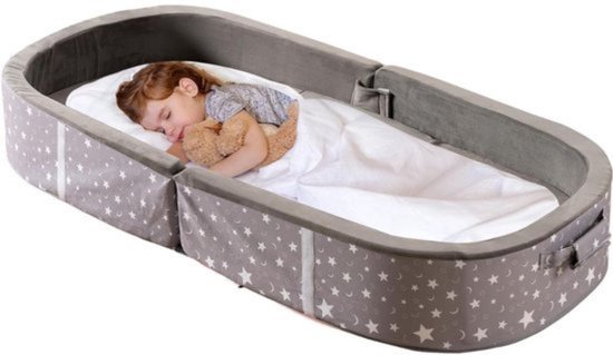 Thuys – Grondbed – Huisbed – Opvouwbaar – 2 in 1 Design – 64x137x18 cm – Grijs met Sterretjes