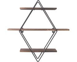 unho Wand Zwevende Planken - 3 Tier Geometrisch Diamant Rek - Decoratieve Industriële Hangende Vertoning - Metalen Draad Houten Planken - voor Woonkamer Keuken