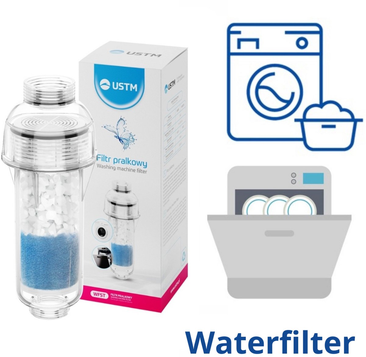 WATERFILTER, ANTI-KALK FILTER, WASMACHINEFILTER, VOOR WASMACHINE EN VAATWASSER, TWEE-TRAPS VOOR BESCHERMING VAN HUISHOUDELIJKE APPARATEN