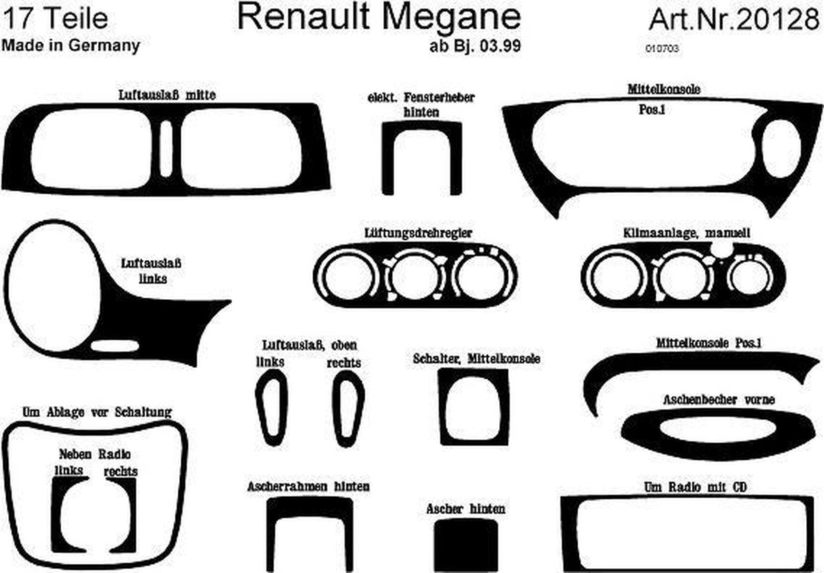 Richter Prewoodec Interieurset Renault Megane 3/5-deurs 2/1999- 15-delig - Wortelnoot