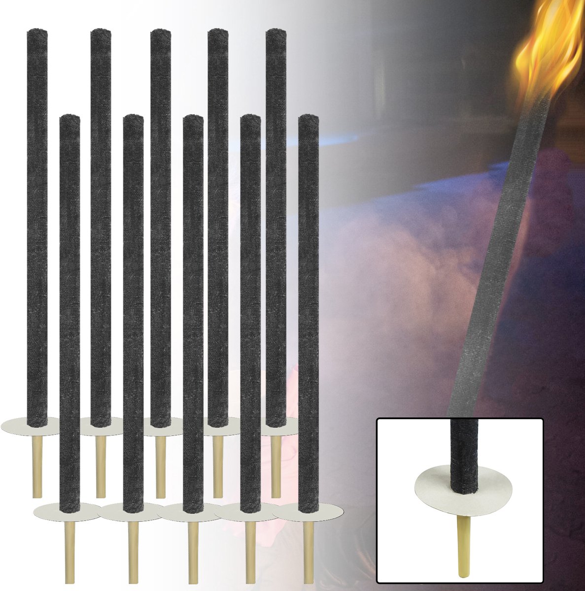 Aufun Verpakking Van 10 Fakkels Voor Buiten, Wasfakkels, Brandduur 100 Min, Tuinfakkels, Feest, Wandeling, Met Handbescherming En Extra Lange Steel