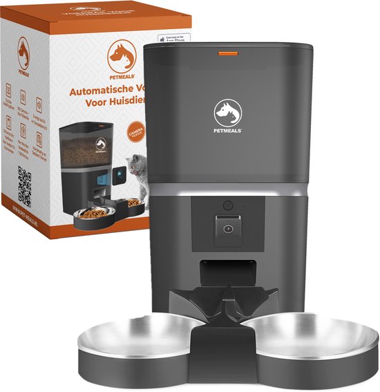 PetMeals® Automatische Voerbak Dubbel 6L Zwart met Camera - PetMeals® - €74,00