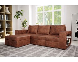 Hoekbank Alexandra met slaapfunctie en opbergruimte- microvezelstof vintage bruin- hoeksalon met bed en opbergruimte- universele lounge- zetelsenbedden
