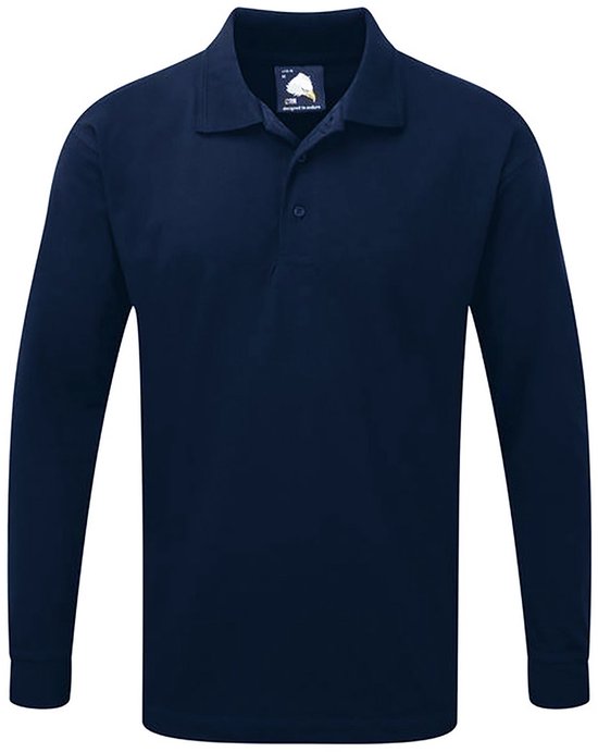 Orn Brand Heren Polo Shirt met lange mouwen 220 gsm Cotton- Polyester Maat L -Marineblauw