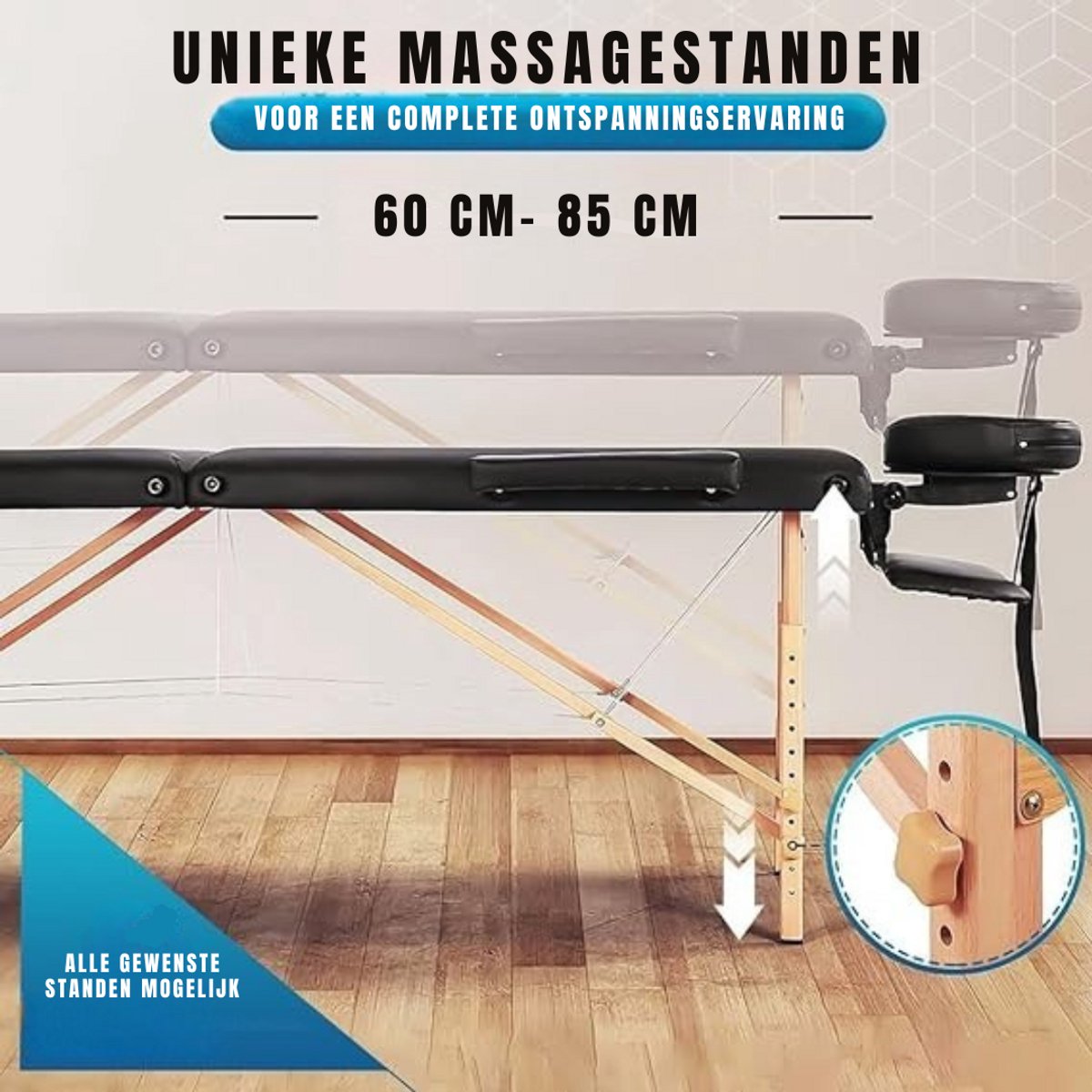 Zylo® Massagetafel Hoeslaken - Massagetafel - Massagetafel Inklapbaar - 215 x 70 x 60 cm - Zwart
