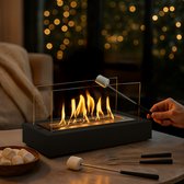 Double T Concept® Juno Zwart - Brand Tot Wel 150 Minuten - Bio Ethanol Sfeerhaard - Tafelhaard - Vuurkorf - Terrashaard - Verwarming - 41x16x21cm
