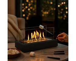 Double T Concept® Juno Zwart - Brand Tot Wel 150 Minuten - Bio Ethanol Sfeerhaard - Tafelhaard - Vuurkorf - Terrashaard - Verwarming - 41x16x21cm