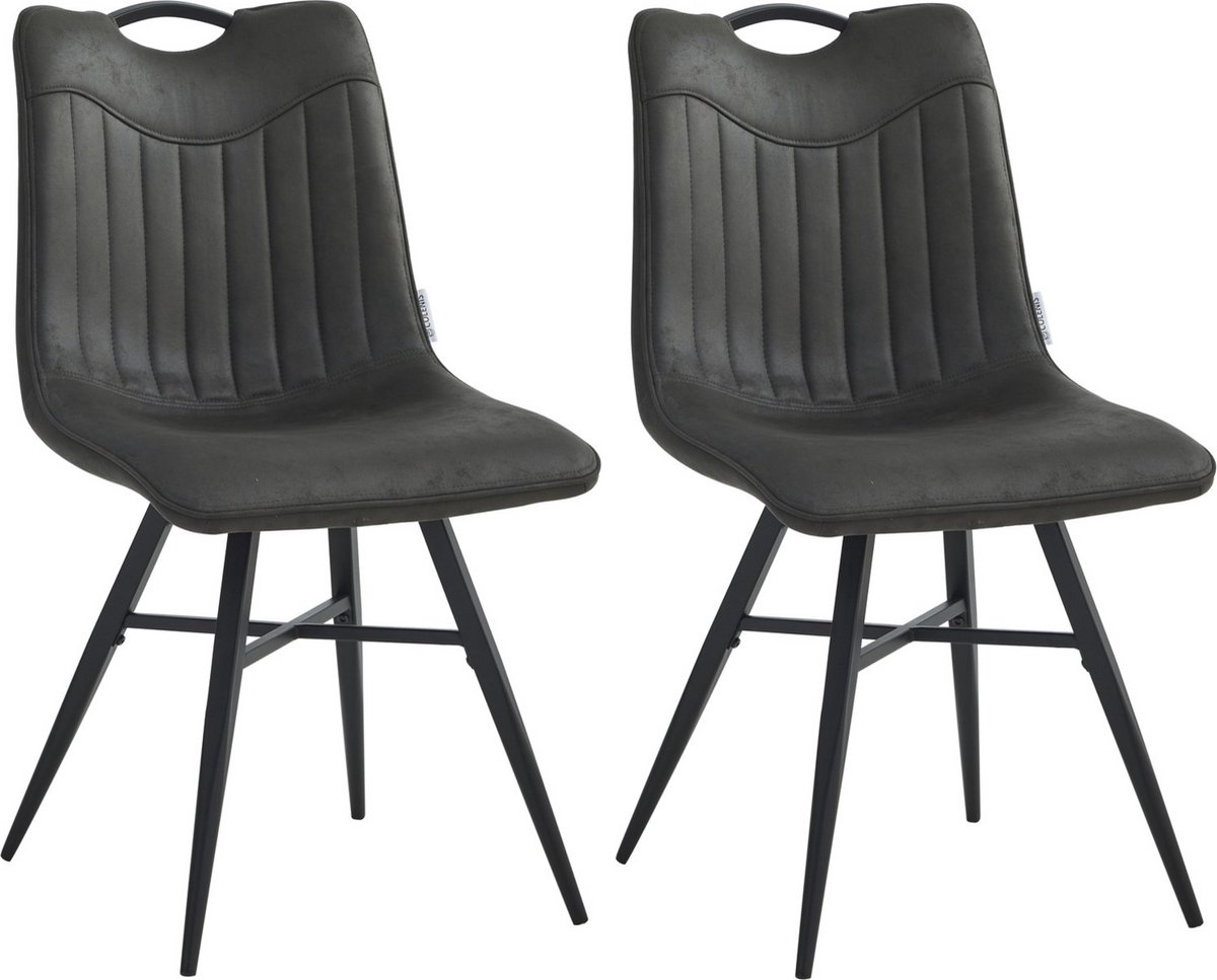 Colenis® - Verty Eetkamerstoel - Set van 2 - Antraciet - Microvezel - Microfiber - Industrieel - Design