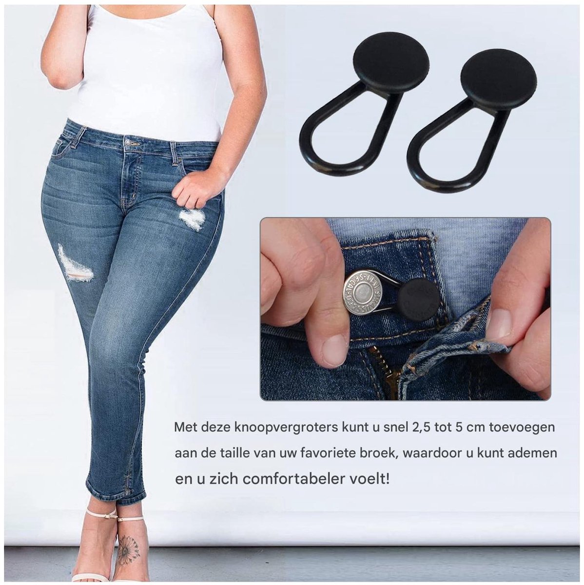 12 Broekknopverlengers – Elastisch, Verstelbaar, 4 Kleuren (zwart, Blauw, Wit, Bruin), Voor Jeans, Shorts En Zwangerschapskleding 3 miniatura