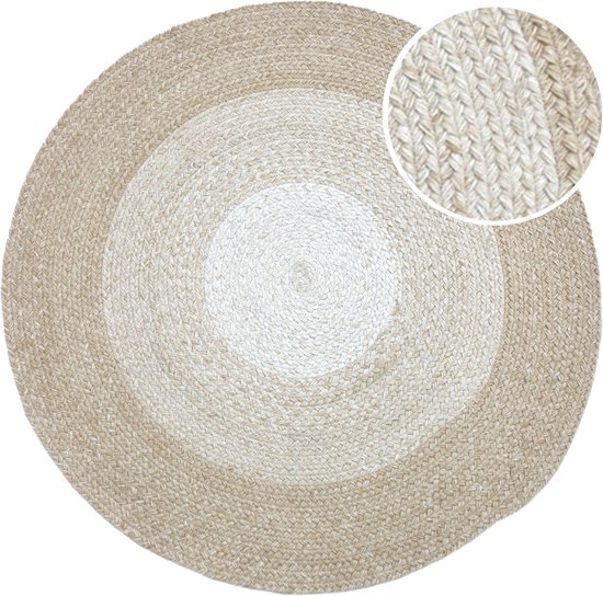 AXI Corfu Tapis d'extérieur – Rond – Ø 120 cm – Beige/Blanc – Tapis extérieur terrasse – Tapis de jardin – Résistant aux intempéries et aux UV – Tissé à plat – Tapis extérieur balcon – Pour l'intérieur et l'extérieur - Tissé à la main