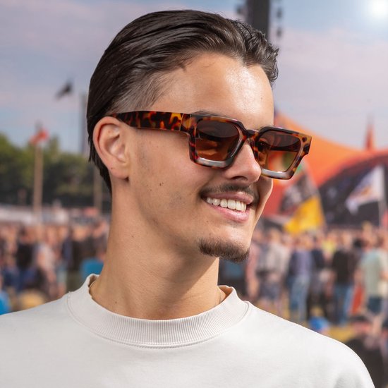 Zonnebril vierkant - Zonnebrillen - Festival bril - Rave bril - Glasses - Dik montuur - Panterprint met bruine lenzen van Leossy — afbeelding 3