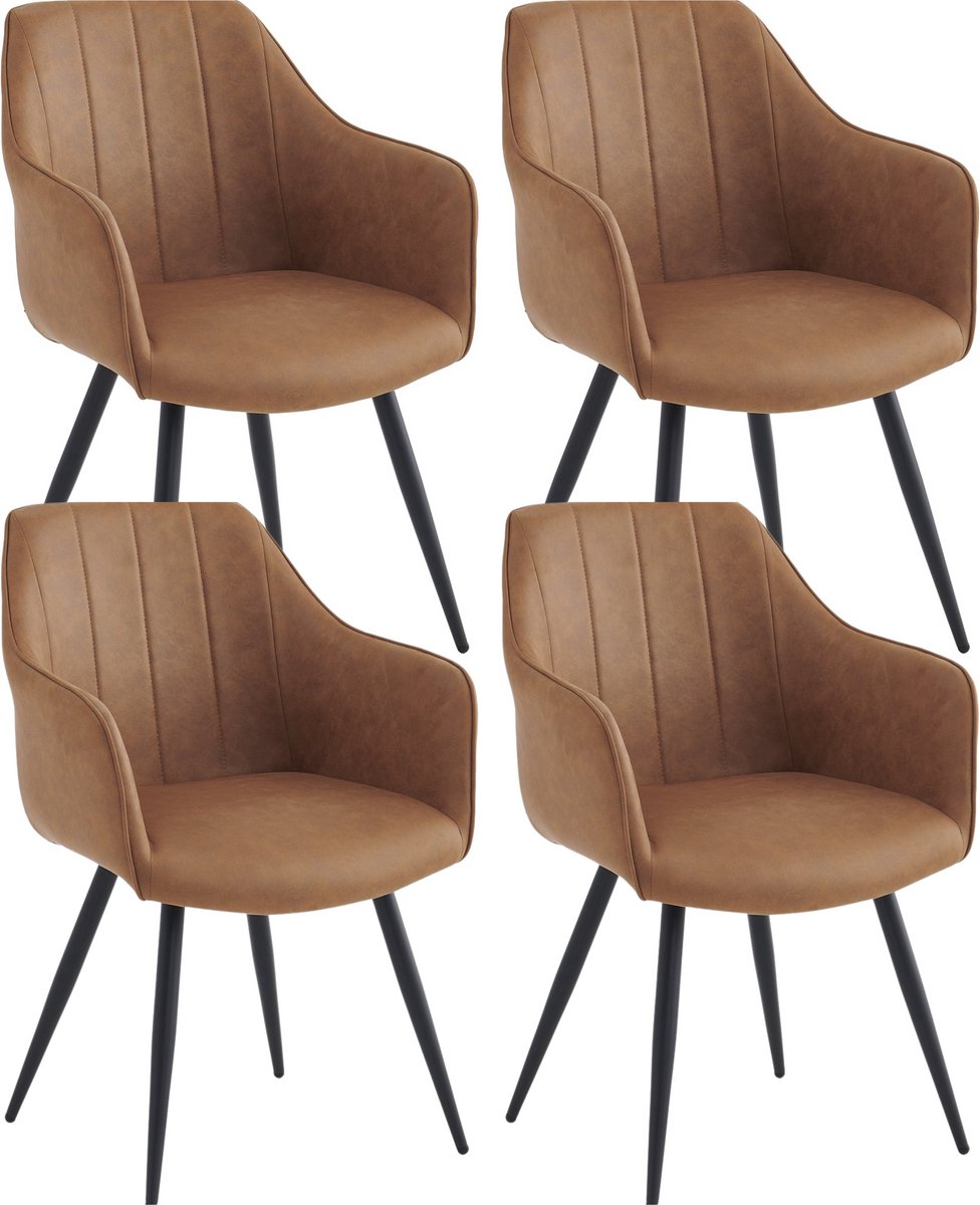 Colenis Verto Eetkamerstoel - Set Van 4 - Cognac - Microfiber Stof - Microvezel - Industrieel