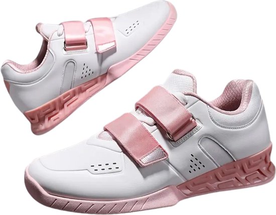 Chaussures pour femmes d'haltérophilie Nivard - Powerlifter - Haltérophilie - Squat - Haltérophilie - Chaussures pour femmes de sport - Baskets - Wit/ Rose - Pointure 45
