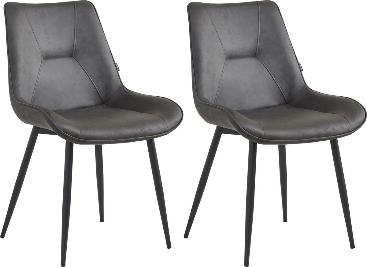 Colenis® - Zerda Eetkamerstoel - Set Van 2 - Antraciet - Microfiber Stof - Industrieel - Stoel