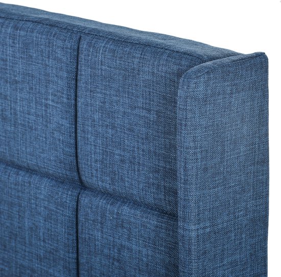 Lit capitonné Lit double 140x200cm - Tête de lit capitonnée, lin, bleu, sommier à lattes (sans matelas)