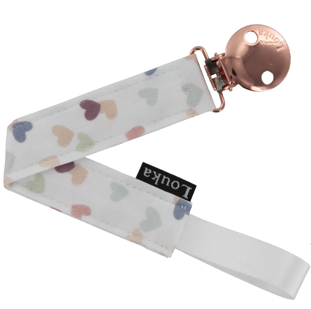 Louka Speenkoord hartjes - clip rosé gold - wit - speenketting