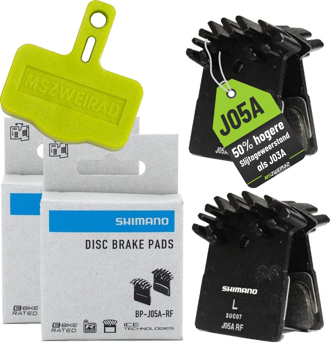 2x SHIMANO schijfremblokken J05A-RF met koelribben + ontluchtingsblok