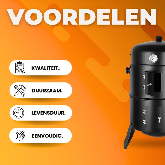 Houtskool grill - 3-in-1 - Ø45 cm - Houtskoolbarbecues - Briketten - Met deksel - Smoker — afbeelding 2