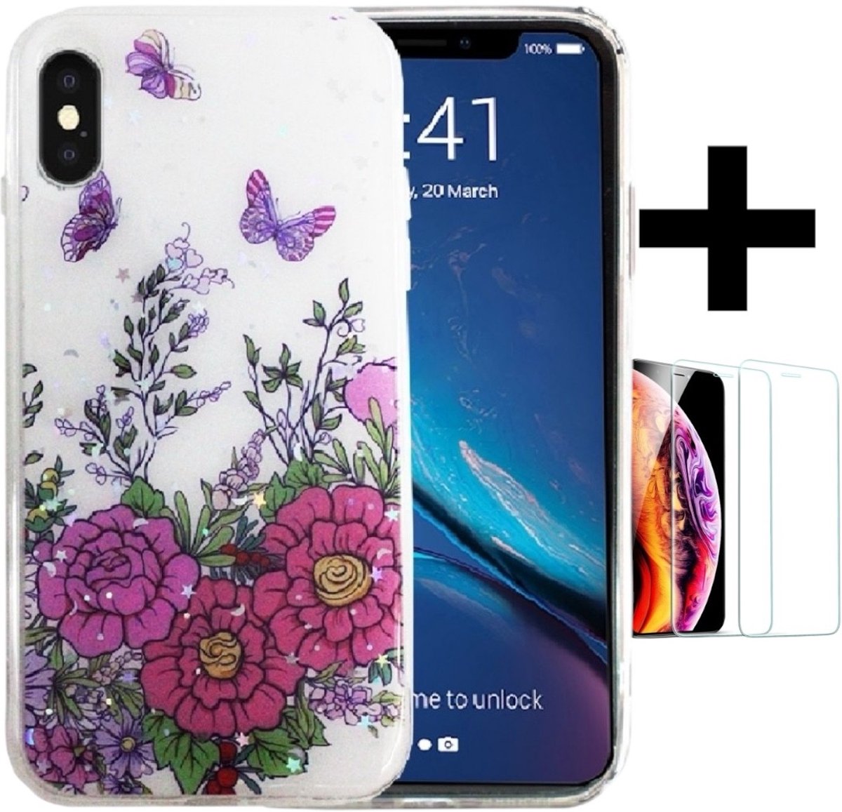 Hoesje Geschikt voor Apple iPhone XS Max silicone/TPU back cover print/iphone xs max print achterkant + gratis screenprotector (4)