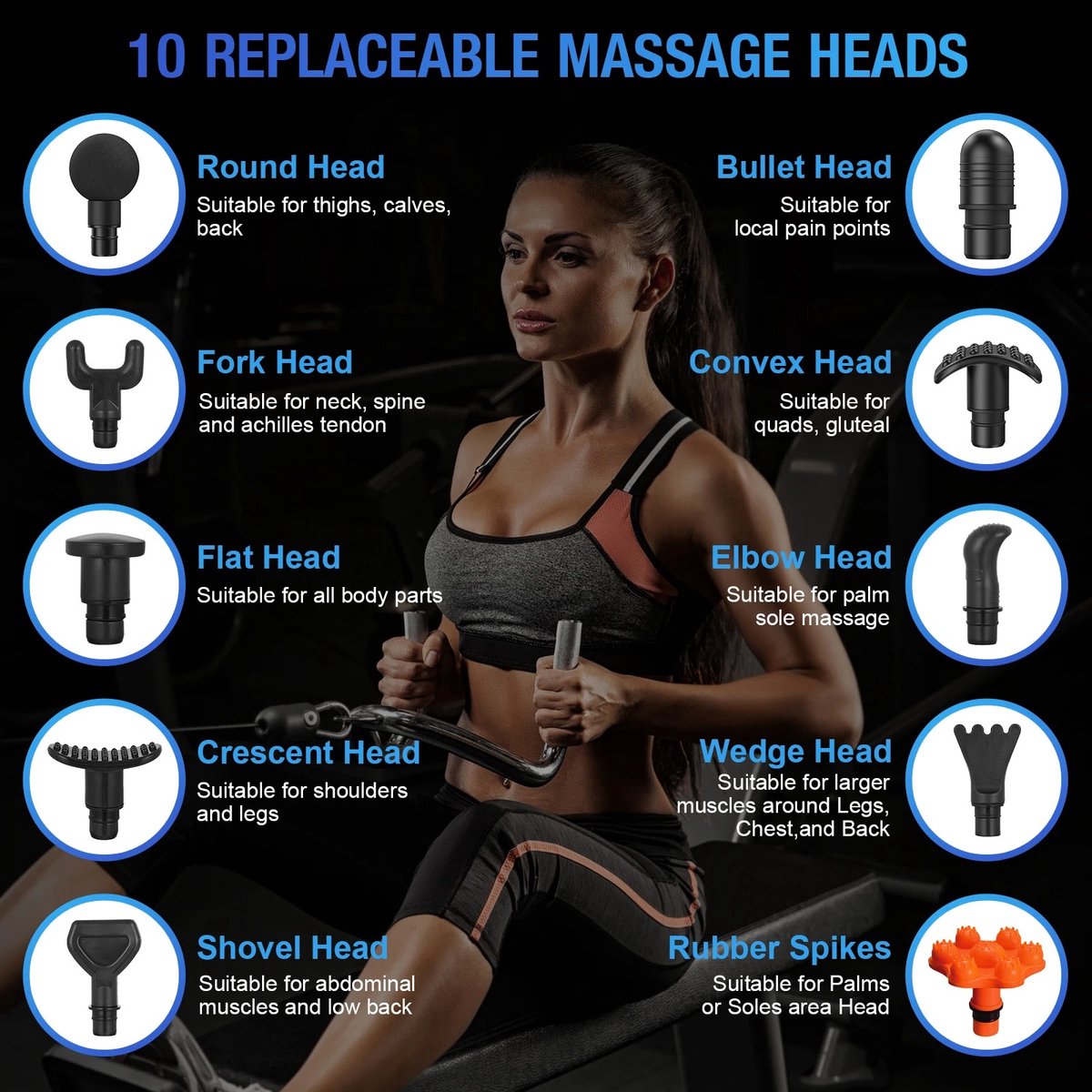 Afbeelding 3 van Gun Massager – Lichtgewicht Massageapparaat – 30 Snelheden – LED Touchscreen – Mini & Stil – Type-C – 10 Opzetstukken – Spierontspanning – Compact Formaat – USB Oplaadbaar – Anti-Stress