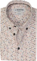 Ledub modern fit overhemd - korte mouw - popeline - wit met bruin en blauw dessin - Strijkvriendelijk - Boordmaat: 38