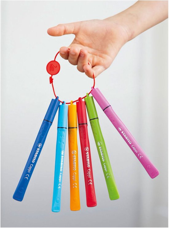 STABILO Cappi - Viltstift - Nooit Meer Je Dop Kwijt Dankzij De Dopring - Etui Met 24 Kleuren + 2 Dopringen