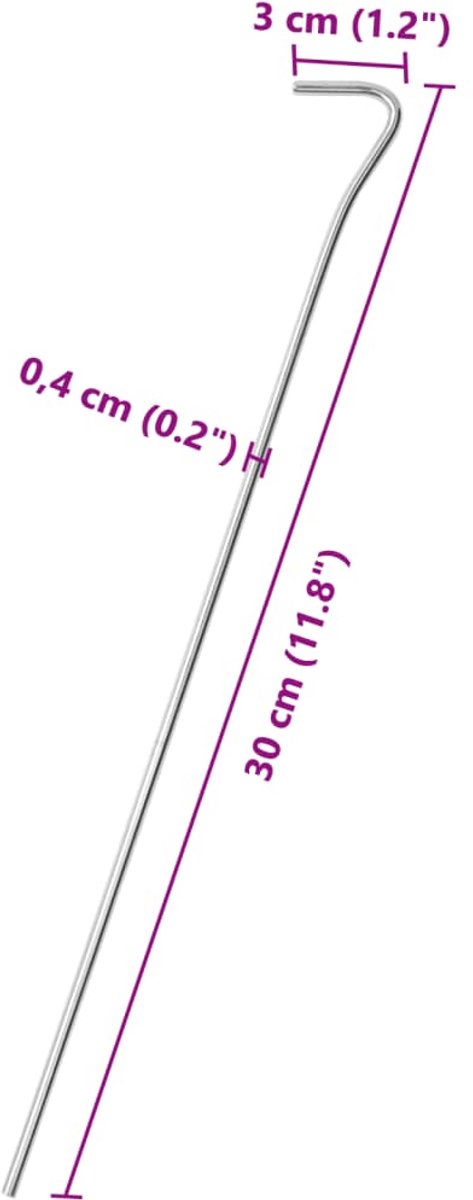vidaXL - Tentharingen - 25 - st - Ø4 - mm - 30 - cm - gegalvaniseerd - staal van Vidaxl — afbeelding 2