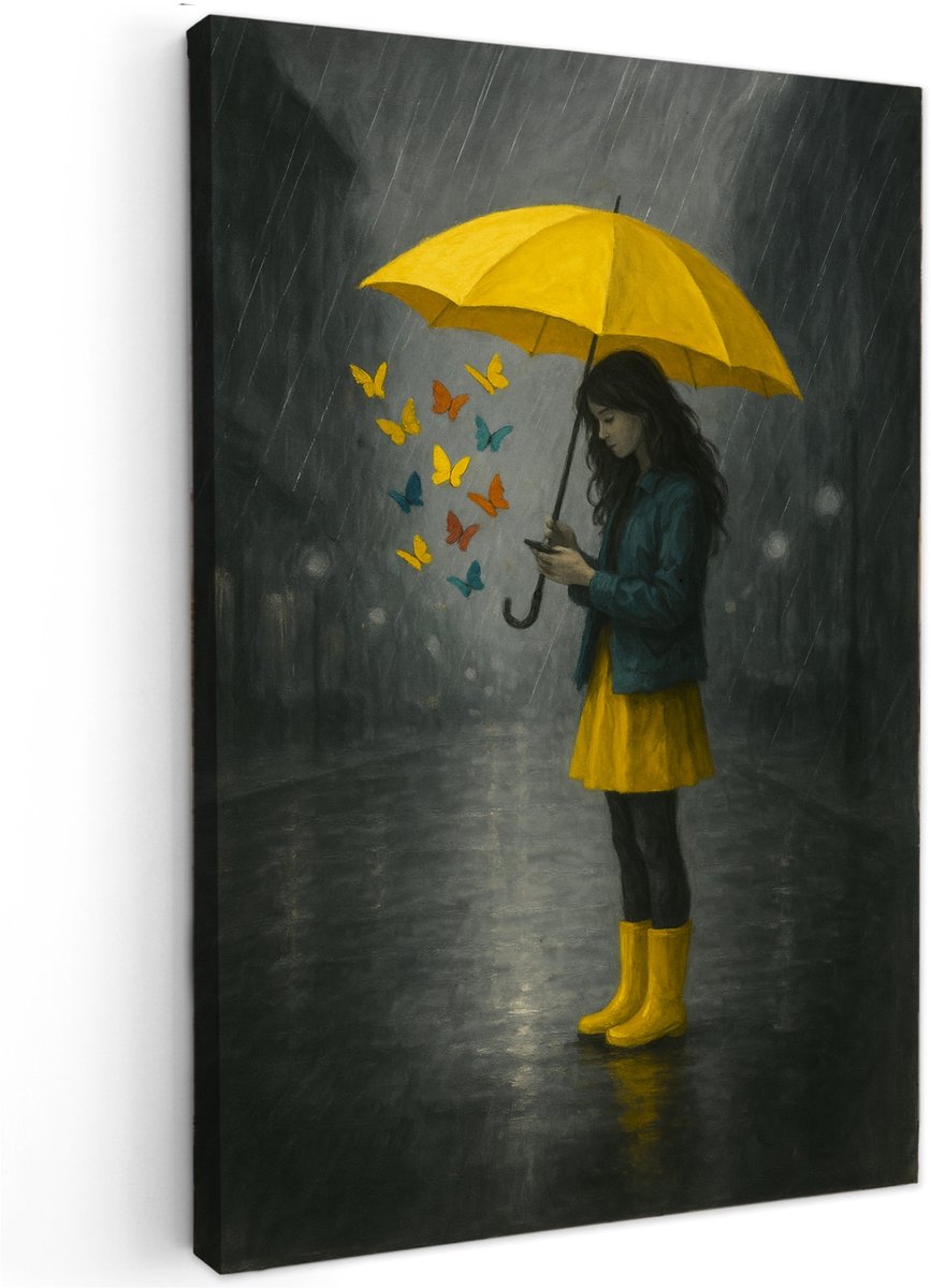 Canvas schilderij - Rainy Day Dreams - 90x60 cm - Abstracte kunst - Huis decoratie woonkamer - Keuken muur schilderijen - Wanddecoratie accessoires - Kamer interieur