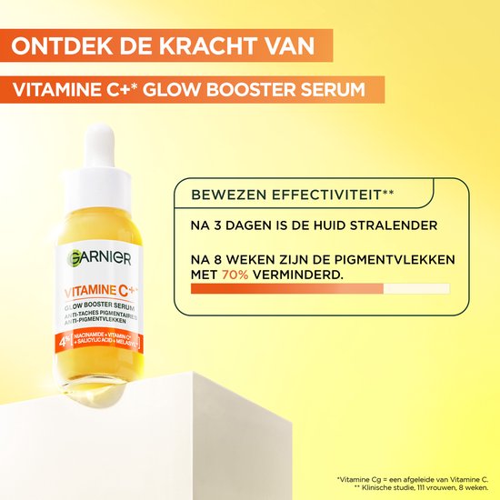Garnier Vitamine C+* Glow Booster Serum - Serum Vitamine C* - Voor een stralendere huid - Met Niacinamide, Vitamine C*, Salicylzuur en Melasyl - 30 ml