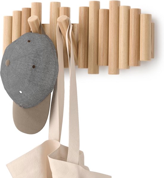 Danza Wandkapstok Massief Beukenhout Met 5 Opklapbare Haken - Ruimtebesparend & Modern Design 50 Cm